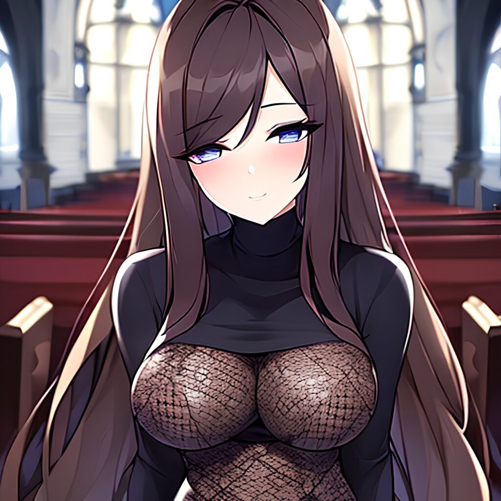 fishnet messy hair brunette long hair woman church