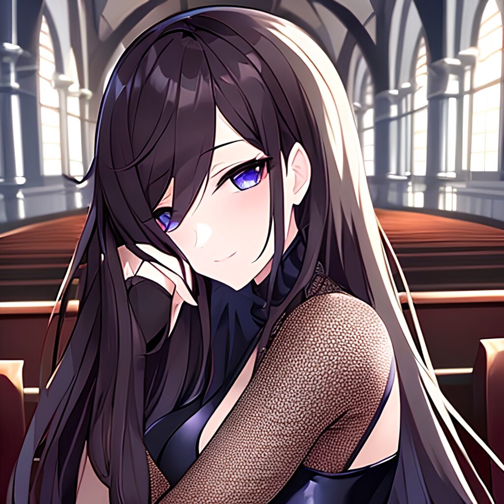 fishnet messy hair brunette woman church long hair 