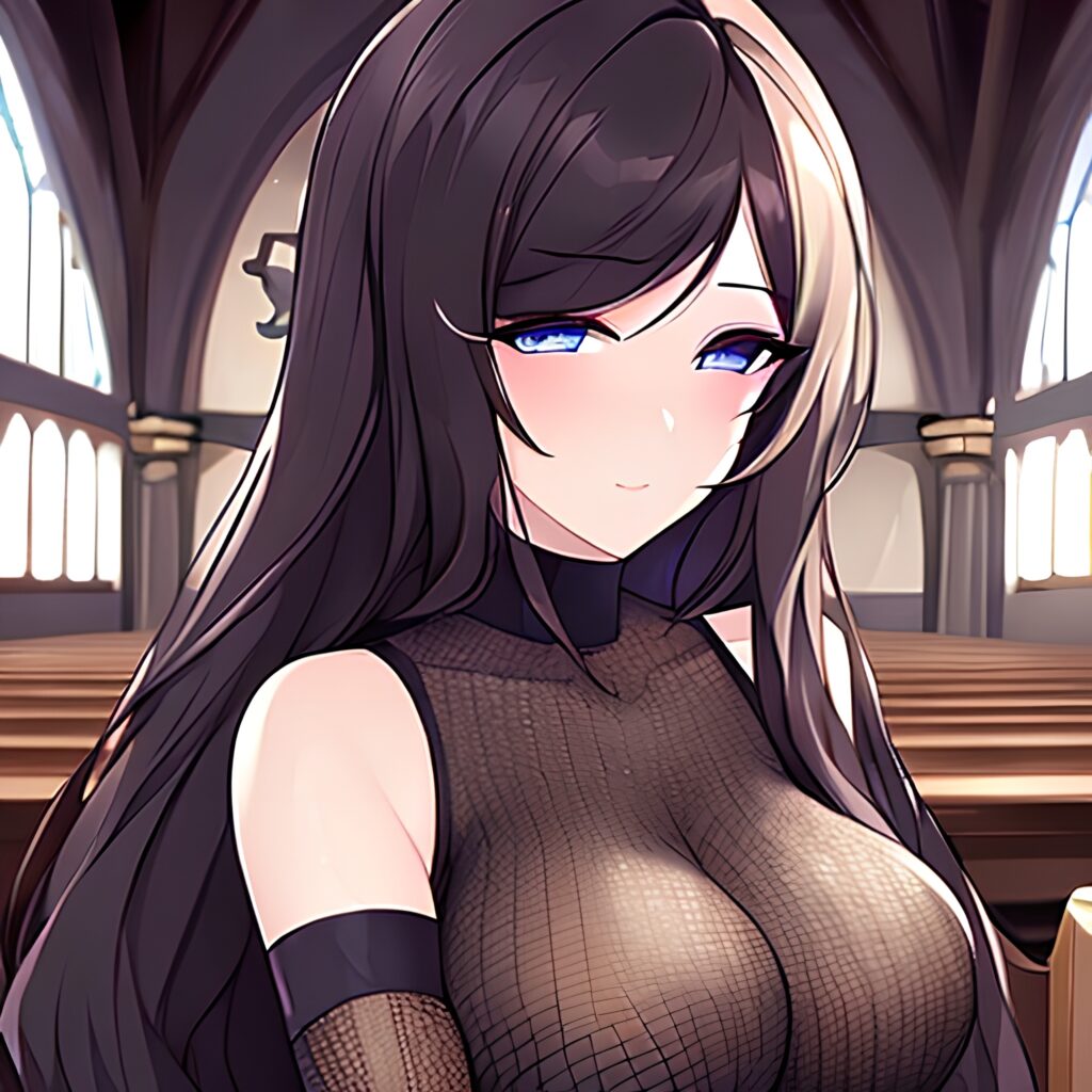 fishnet messy hair brunette woman church long hair 