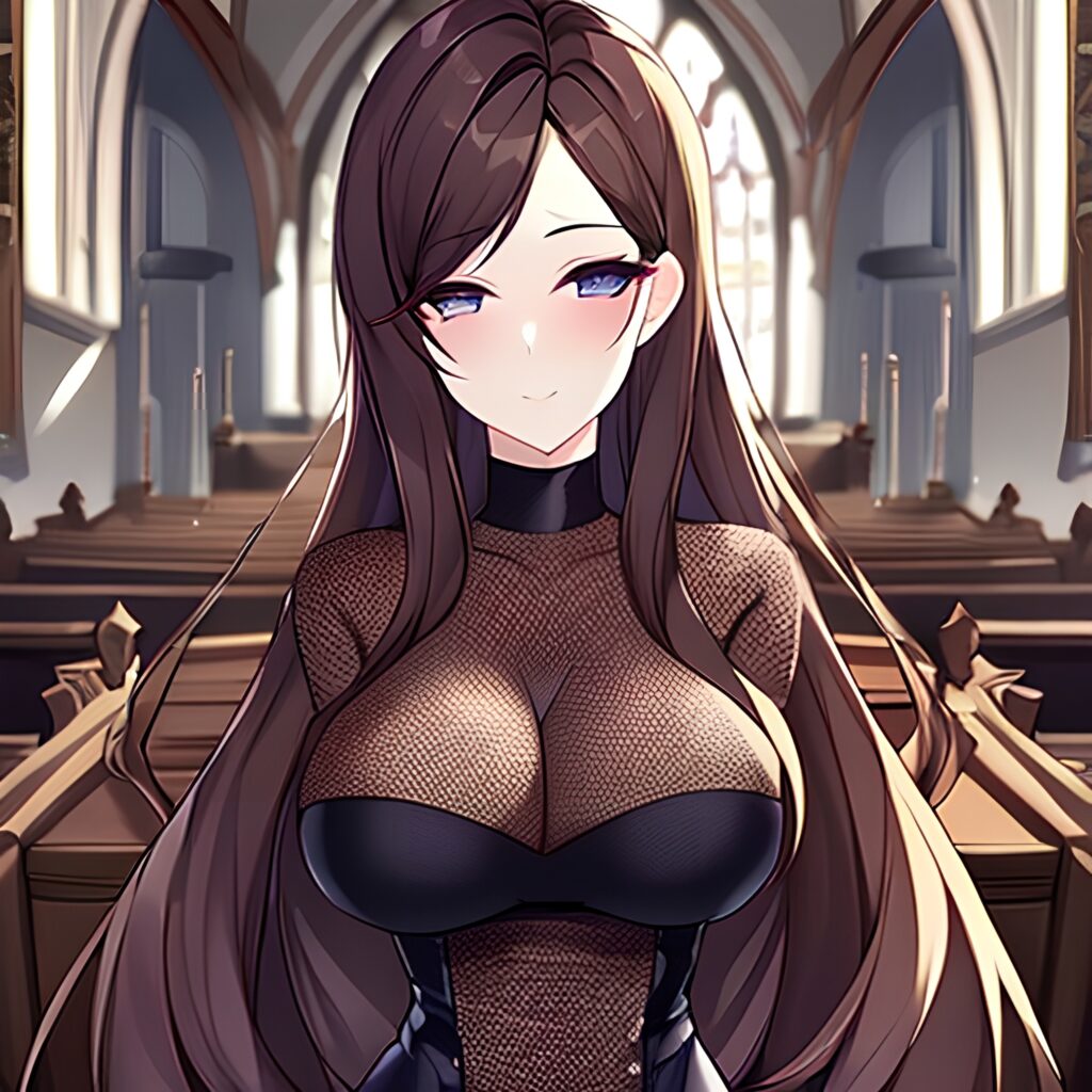 fishnet messy hair brunette woman long hair church 