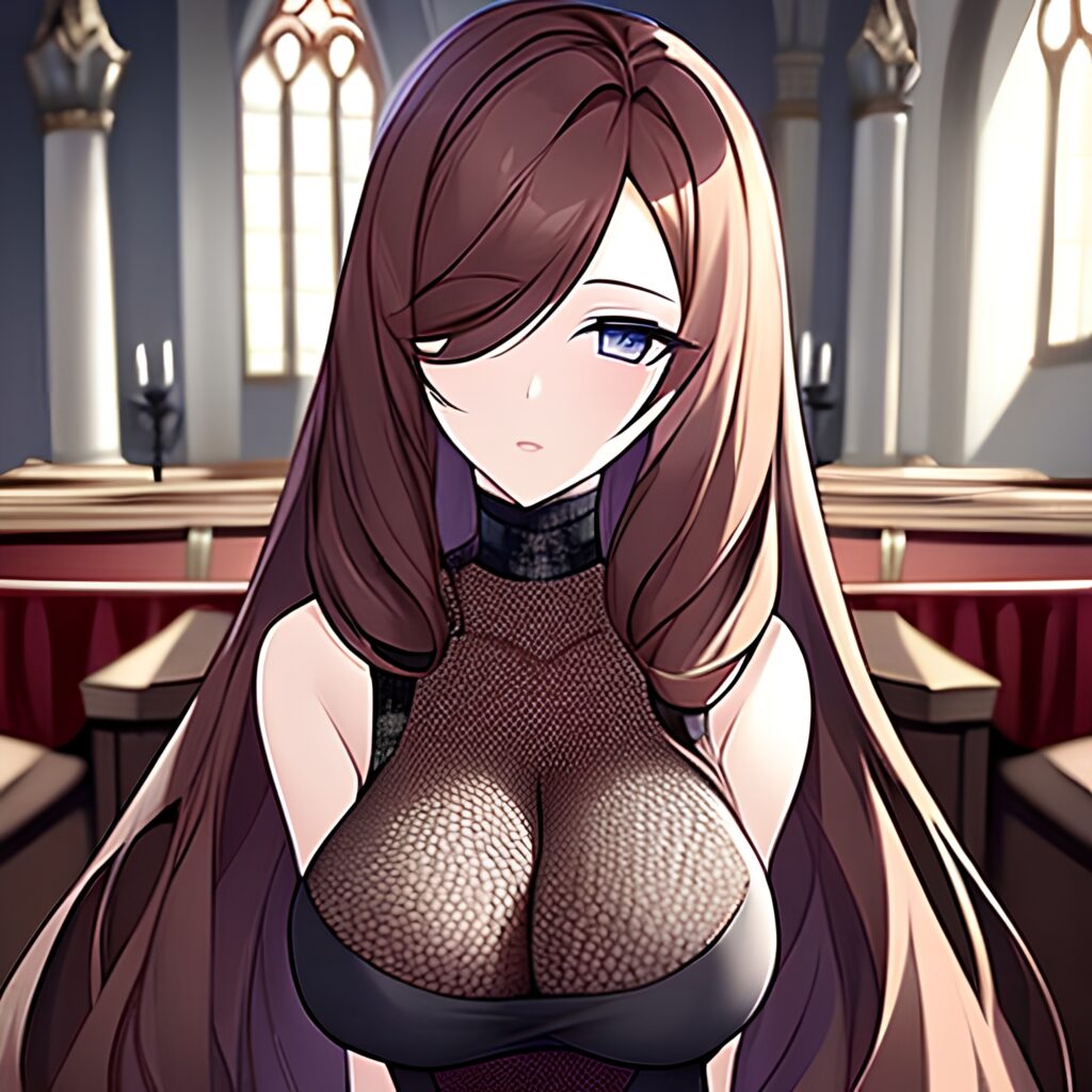 fishnet messy hair brunette woman long hair church 