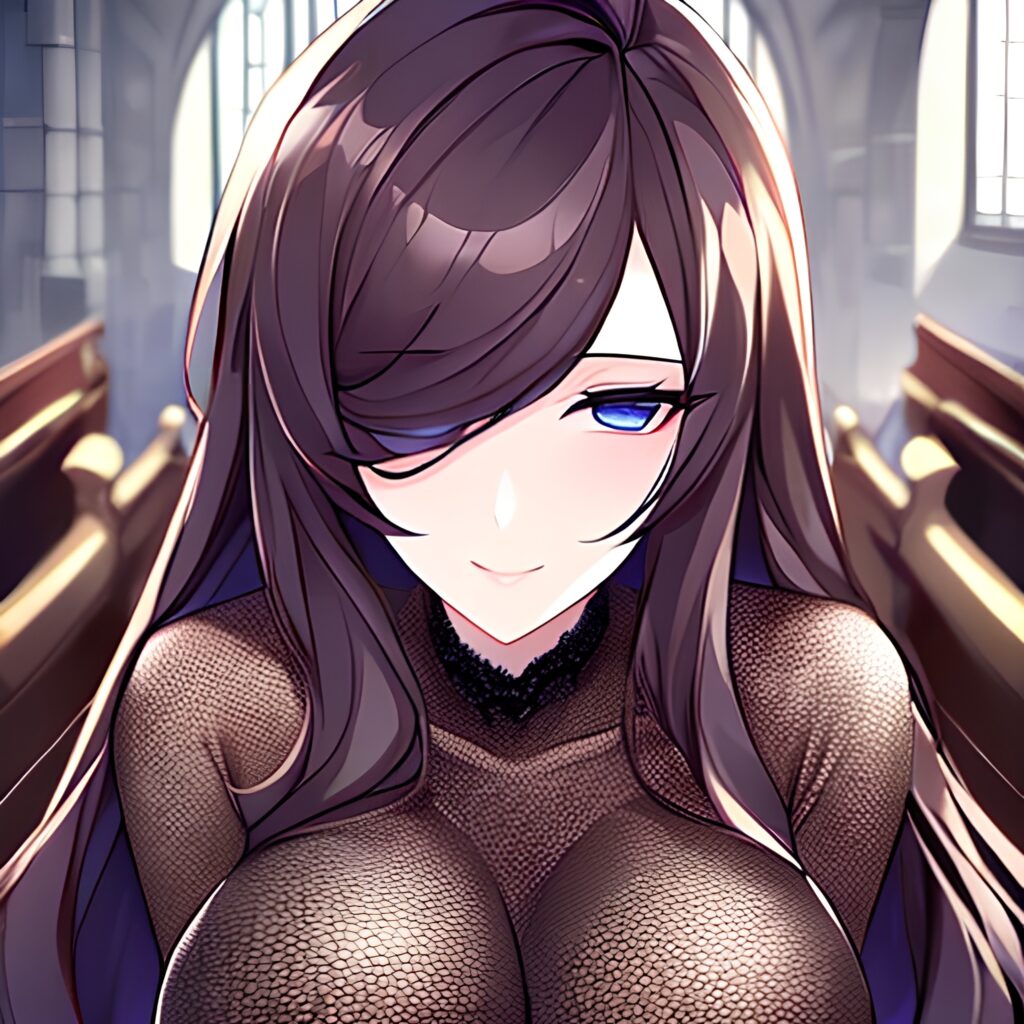 fishnet messy hair church brunette long hair woman 