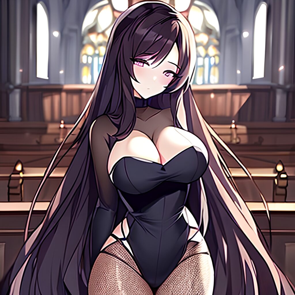 fishnet messy hair church brunette long hair woman 