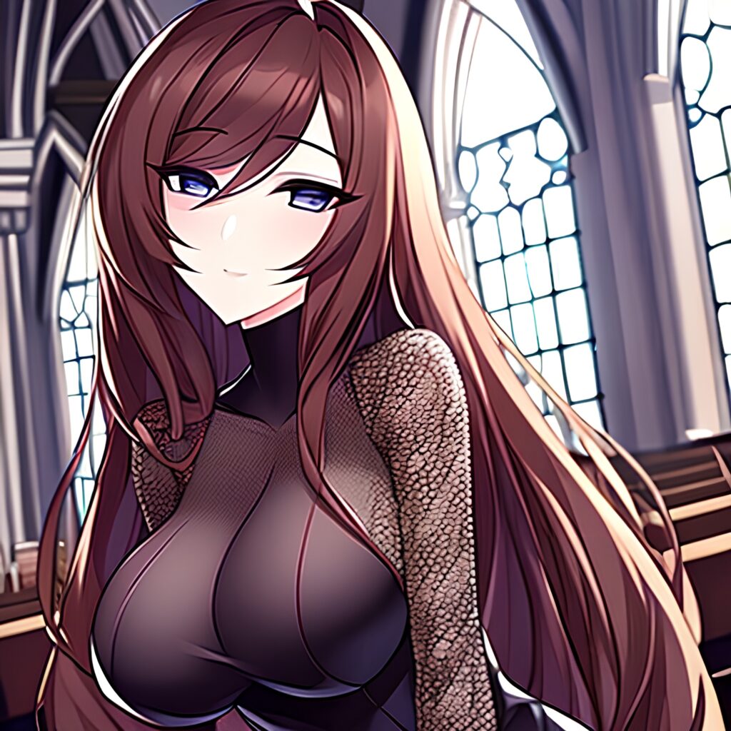 fishnet messy hair church brunette long hair woman 