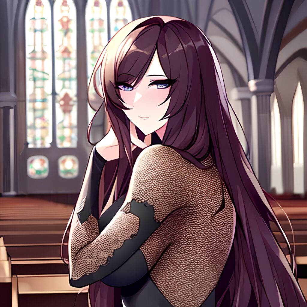 fishnet messy hair church brunette long hair woman