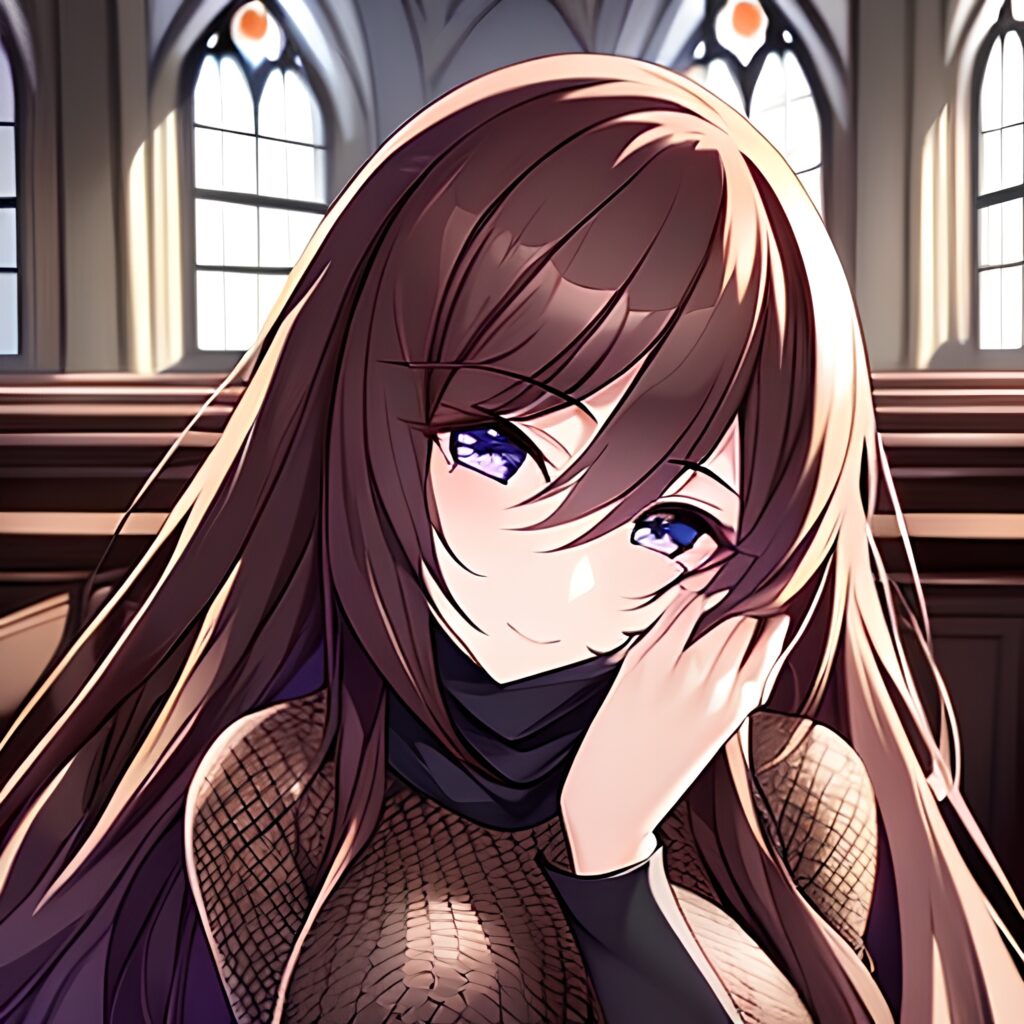 fishnet messy hair church brunette long hair woman 