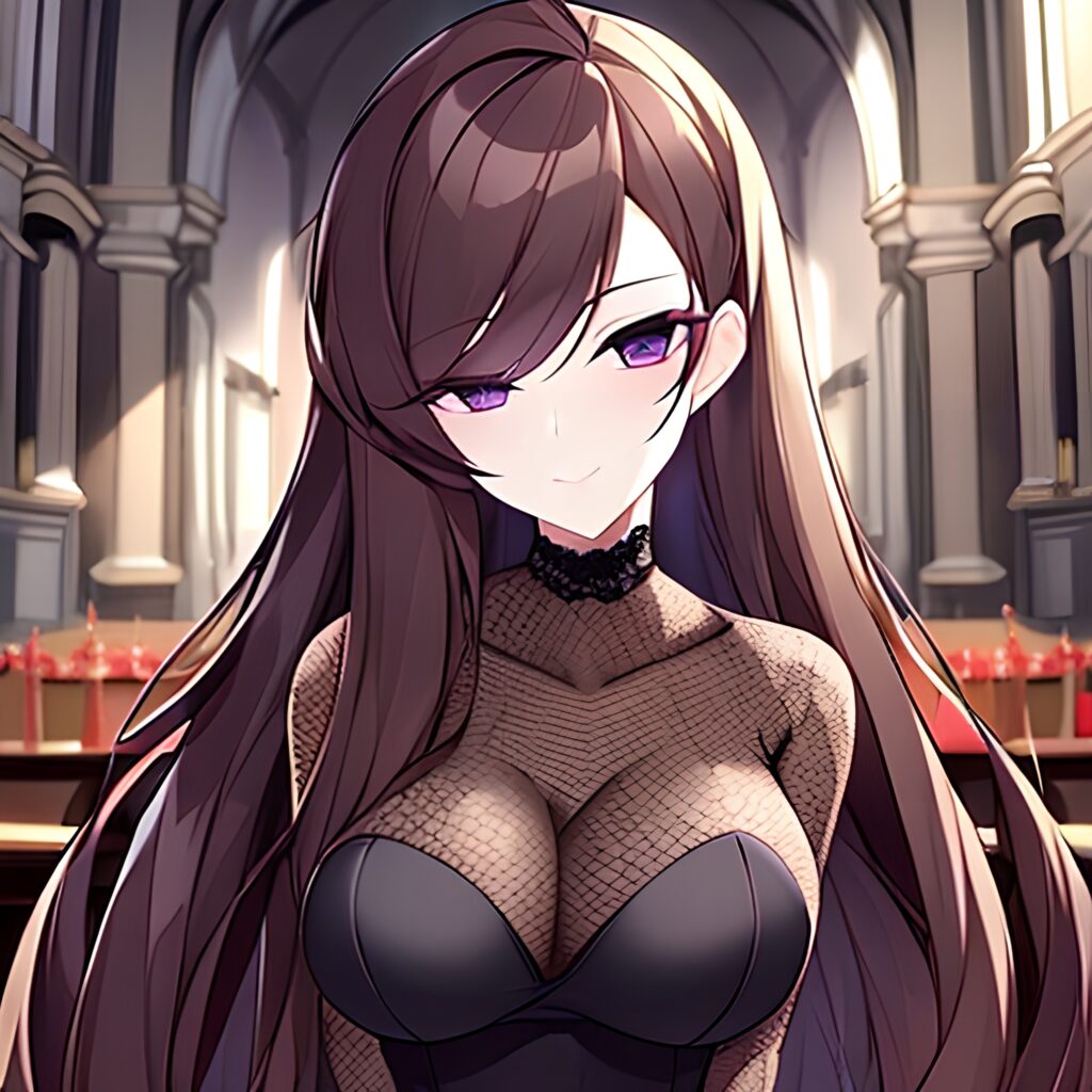 fishnet messy hair church brunette long hair woman 