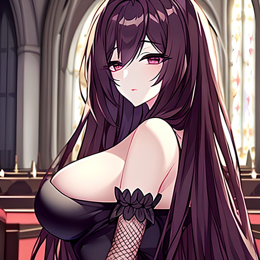 fishnet messy hair church brunette woman long hair 