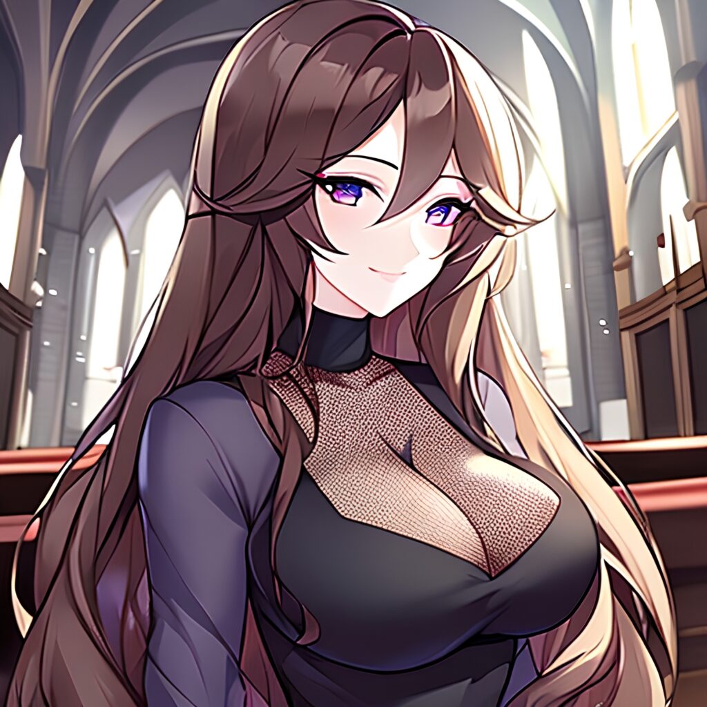 fishnet messy hair church brunette woman long hair 