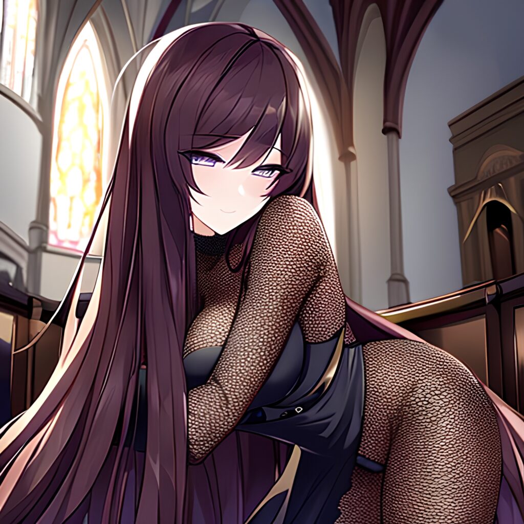 fishnet messy hair church brunette woman long hair 