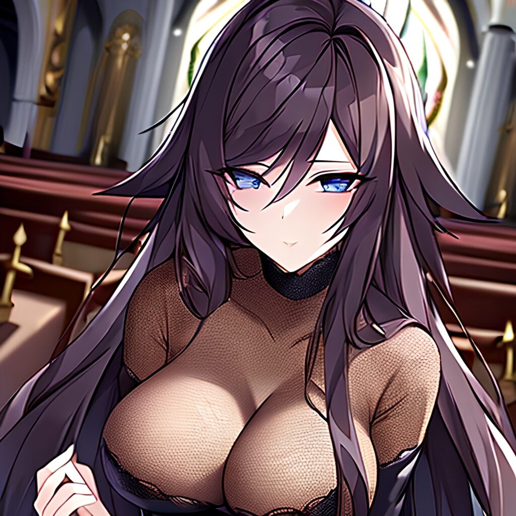 fishnet messy hair church brunette woman long hair