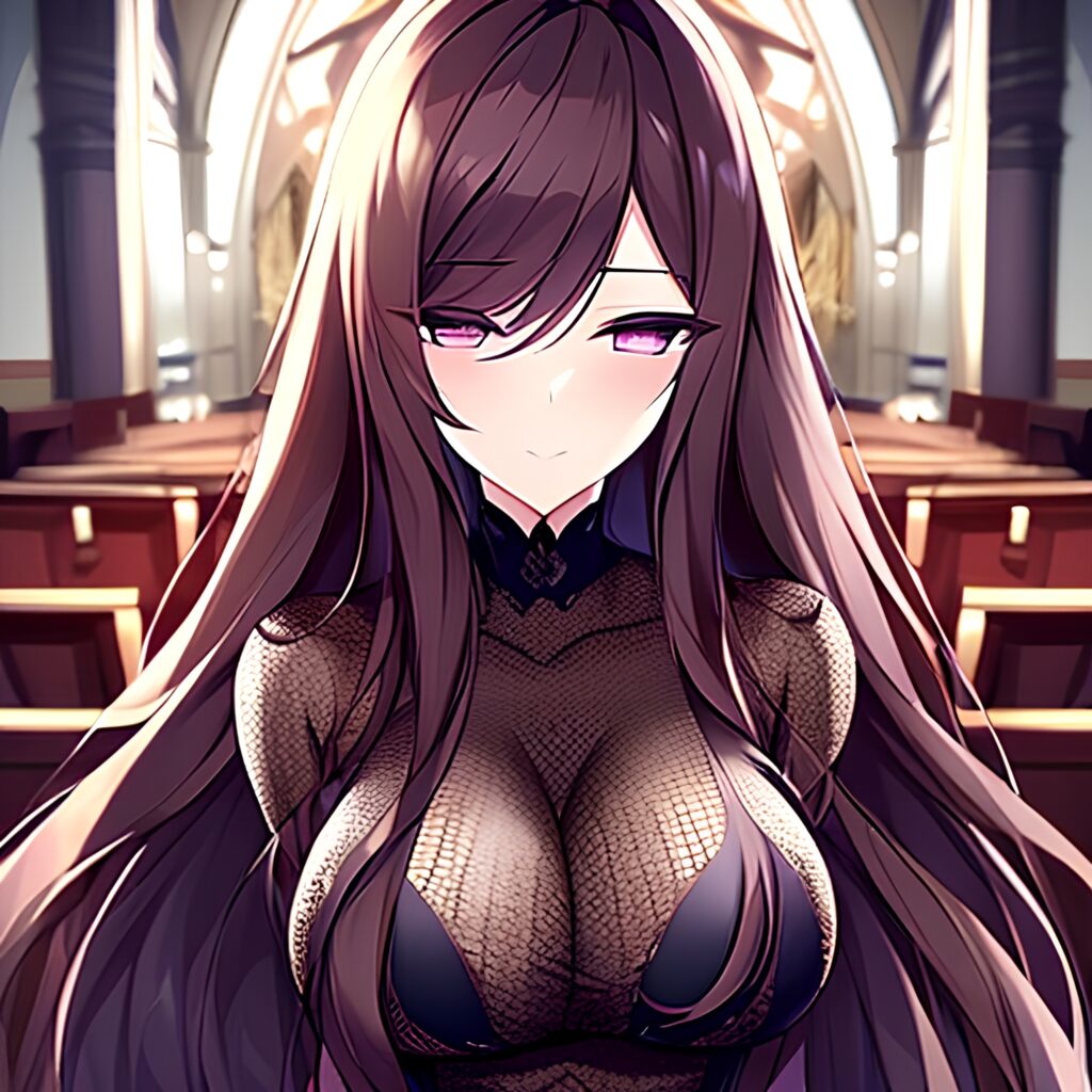 fishnet messy hair church brunette woman long hair 