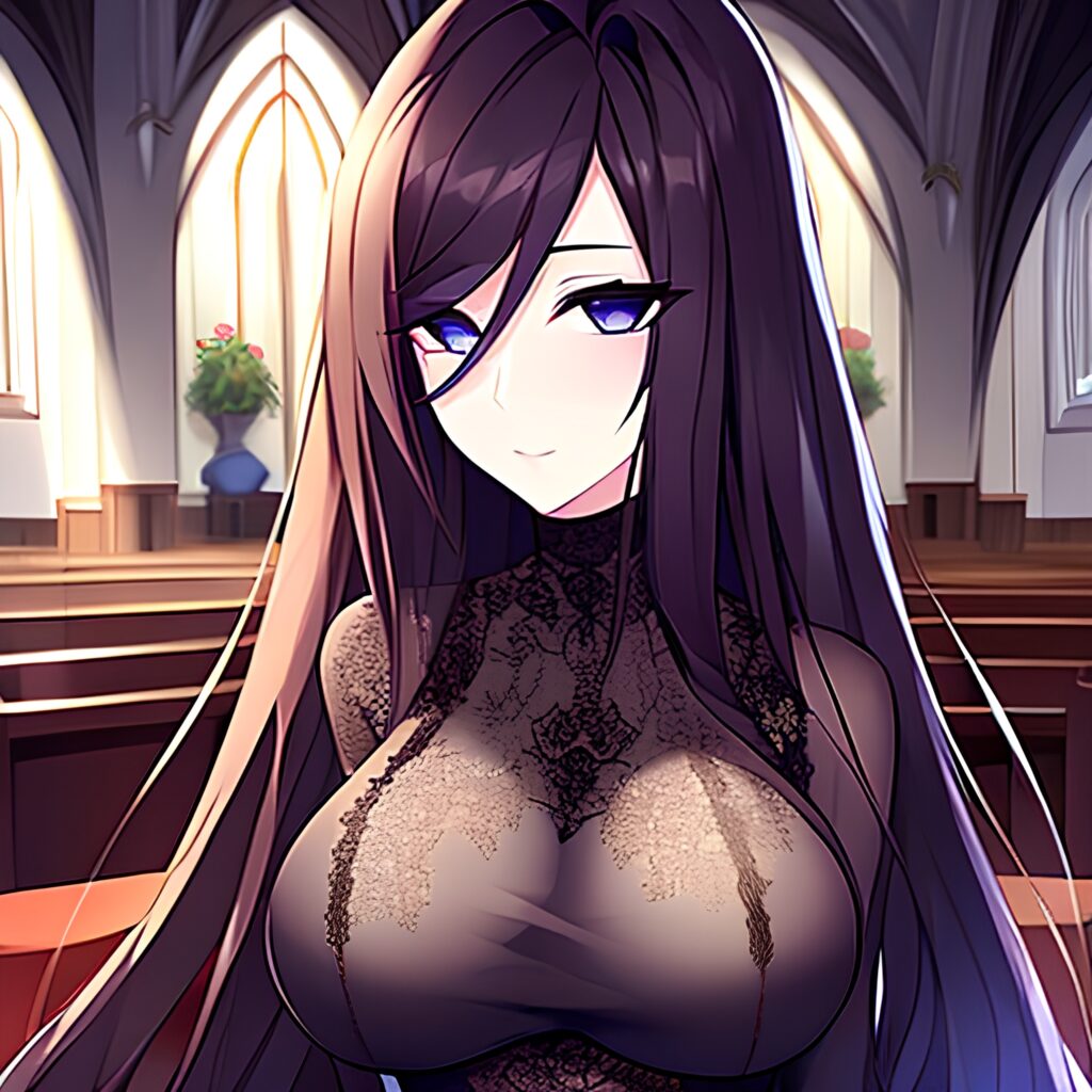 fishnet messy hair church long hair brunette woman 