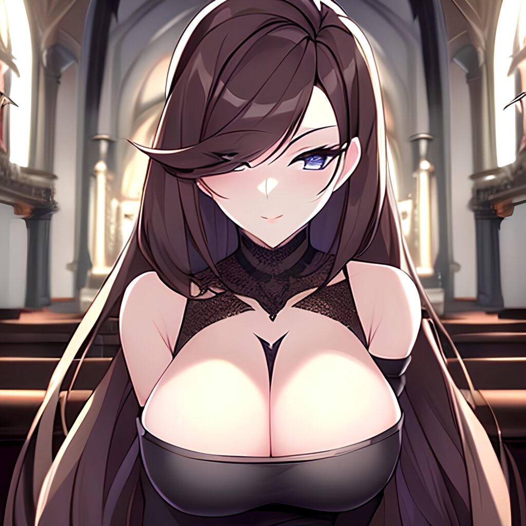 fishnet messy hair church long hair brunette woman 