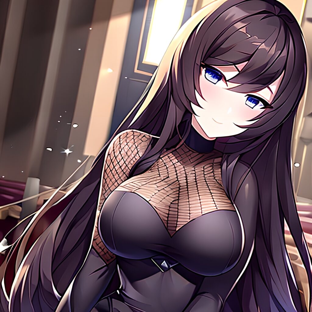 fishnet messy hair church long hair brunette woman 