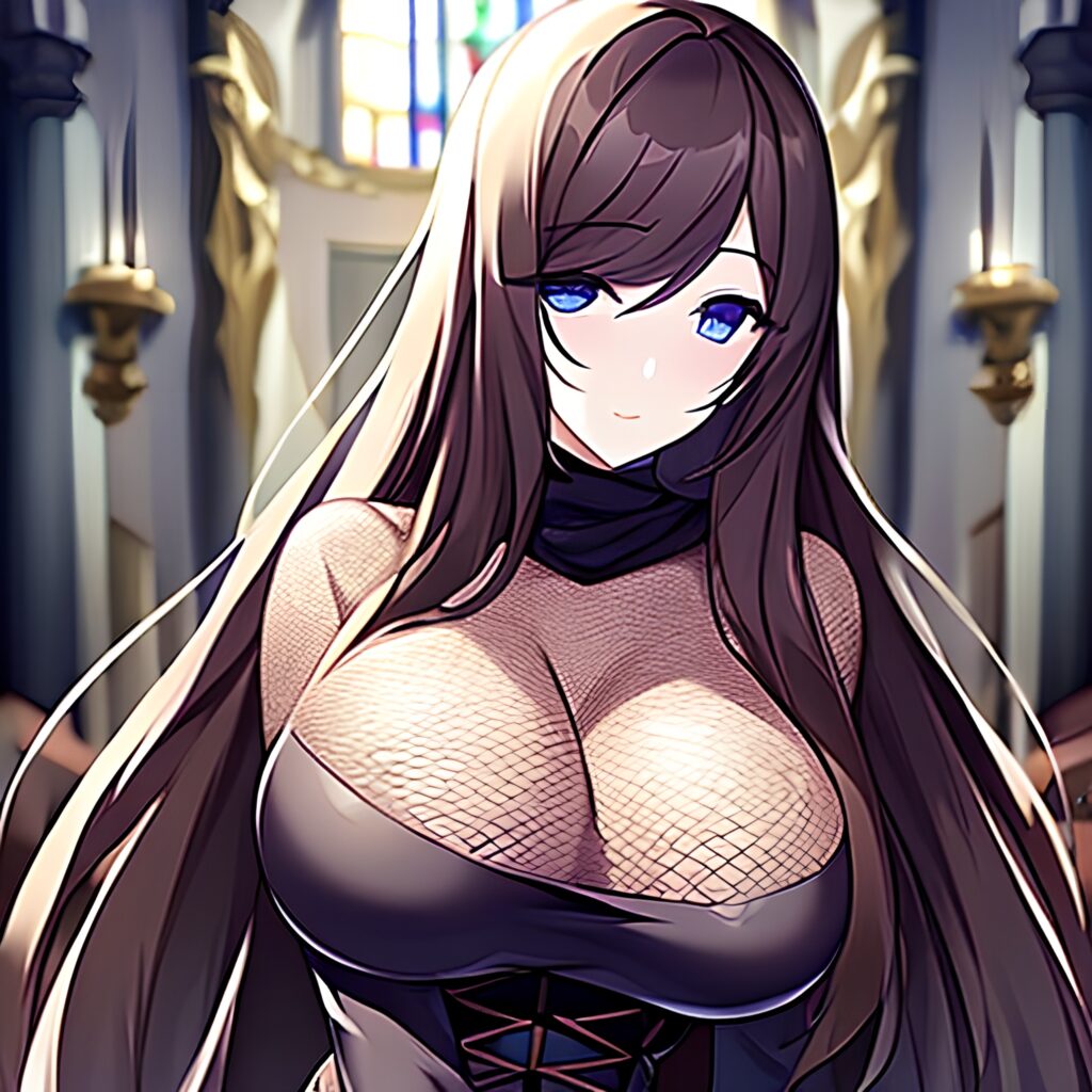 fishnet messy hair church long hair woman brunette 