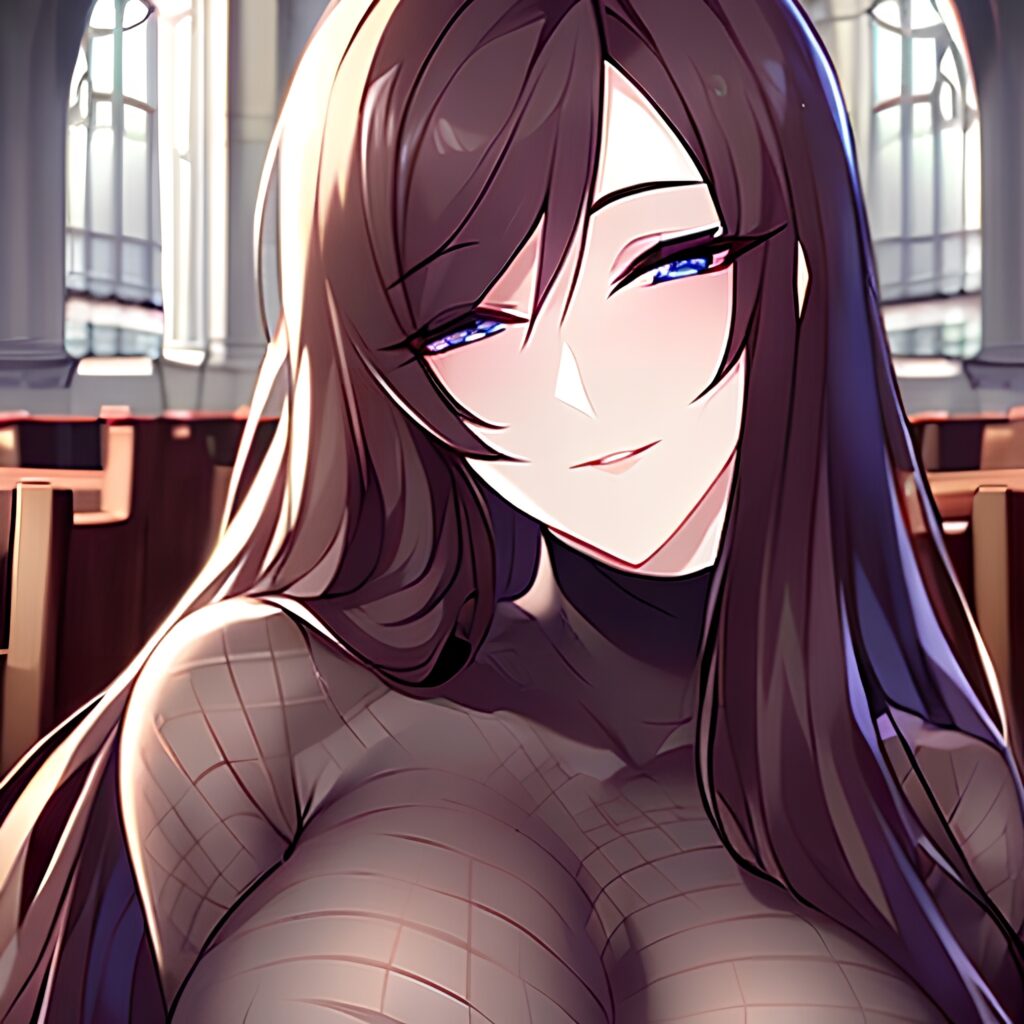 fishnet messy hair church long hair woman brunette 