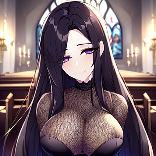 fishnet messy hair church long hair woman brunette 