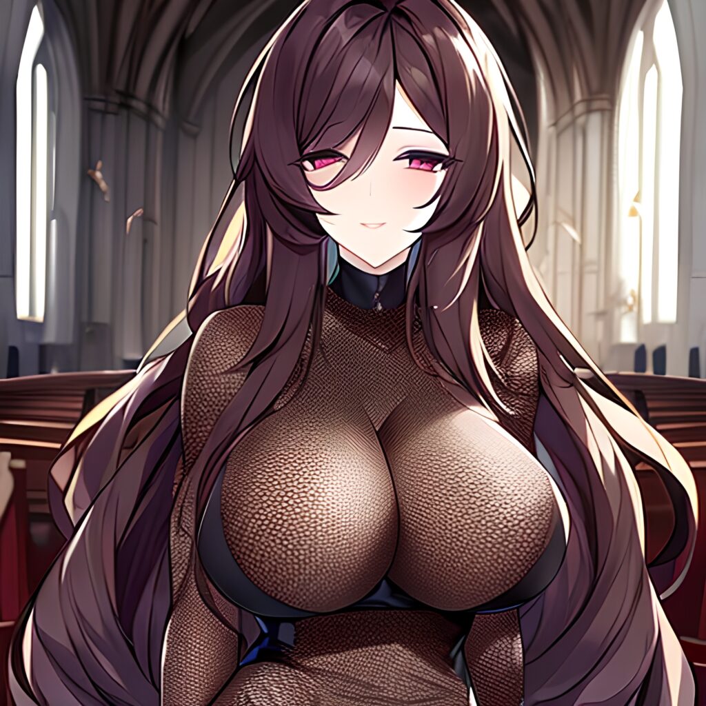 fishnet messy hair church long hair woman brunette 