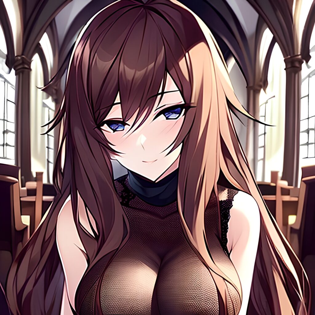 fishnet messy hair church woman brunette long hair 