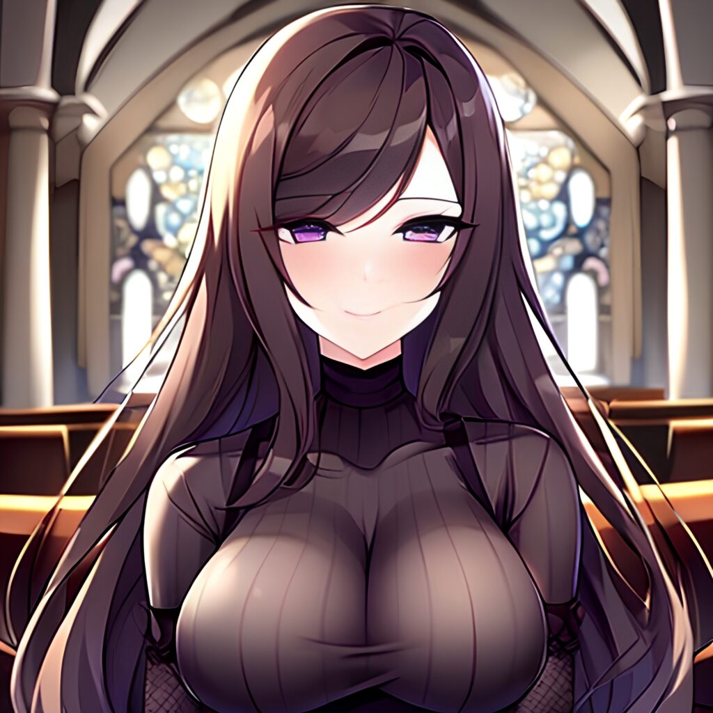 fishnet messy hair church woman brunette long hair 