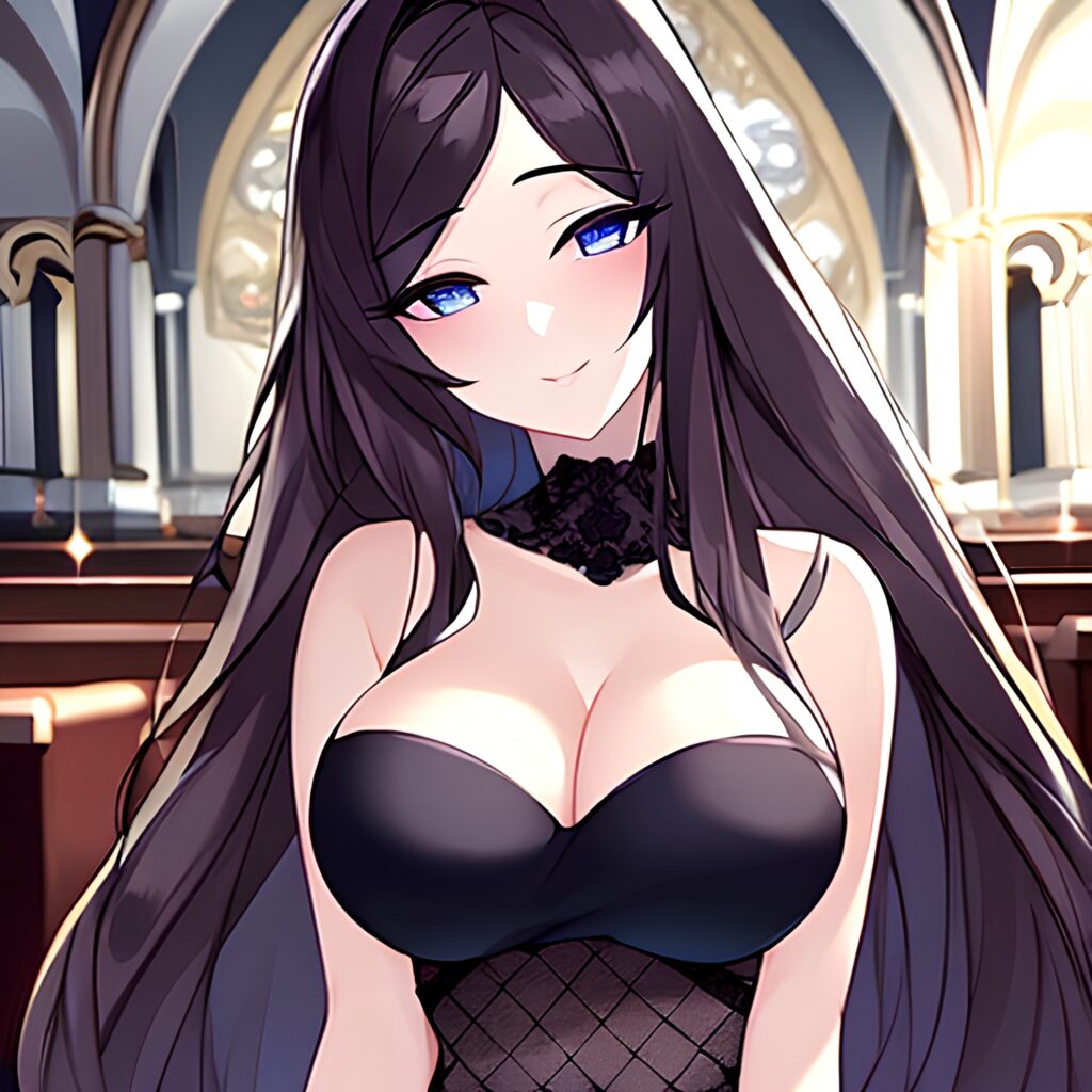 fishnet messy hair church woman brunette long hair 