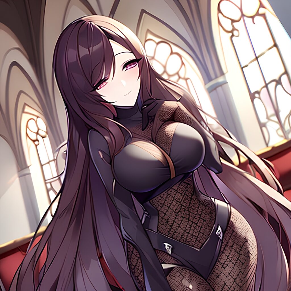 fishnet messy hair church woman brunette long hair 