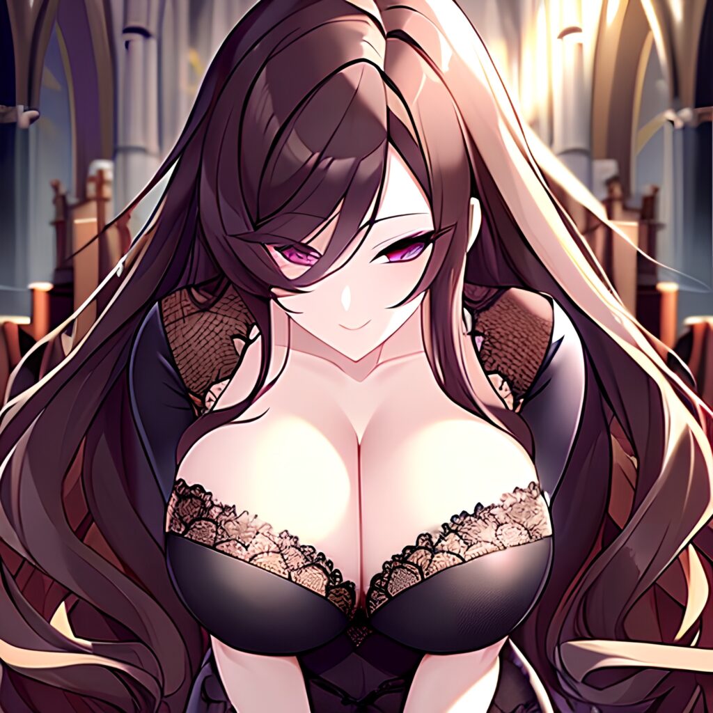 fishnet messy hair church woman brunette long hair 