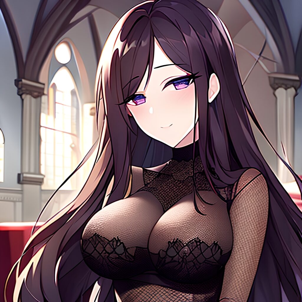 fishnet messy hair long hair brunette church woman 