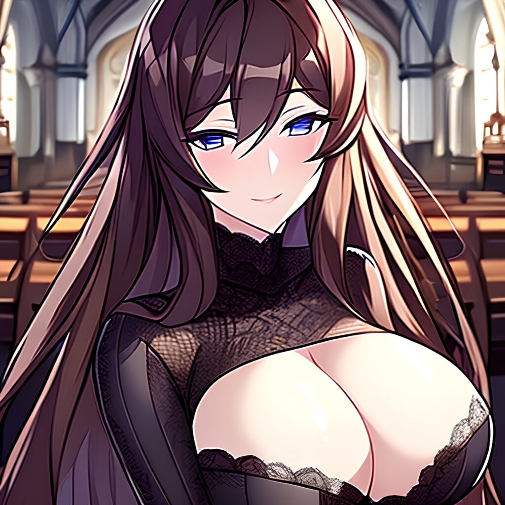 fishnet messy hair long hair brunette church woman 