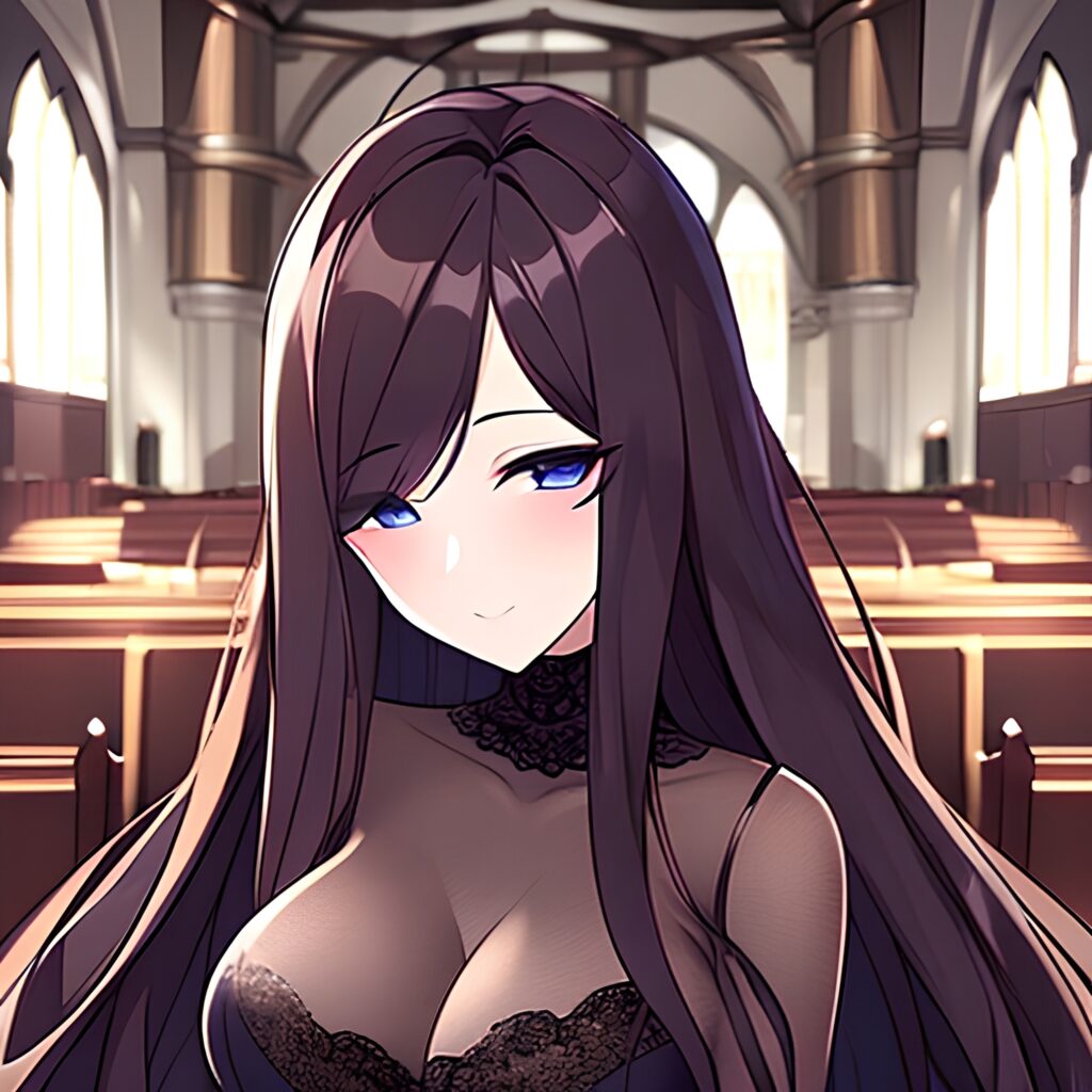 fishnet messy hair long hair brunette woman church 