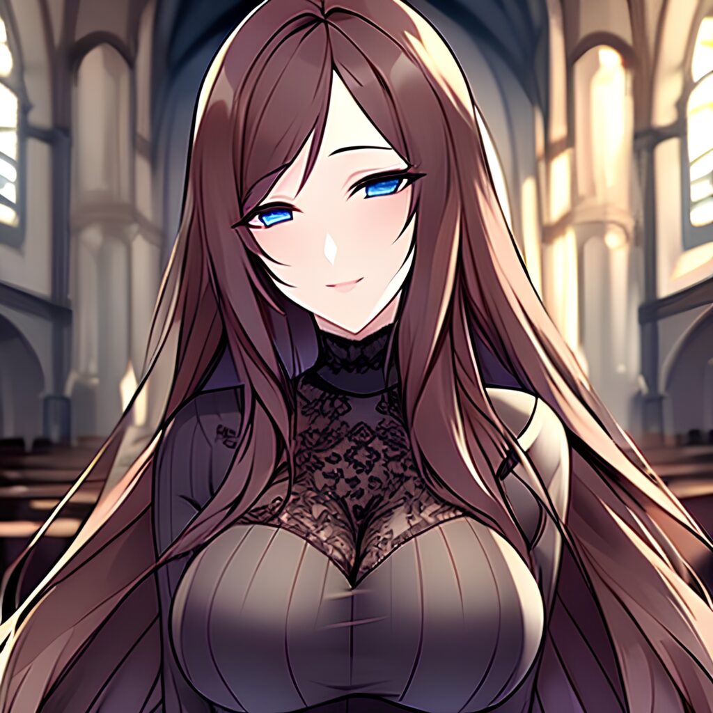 fishnet messy hair long hair brunette woman church 