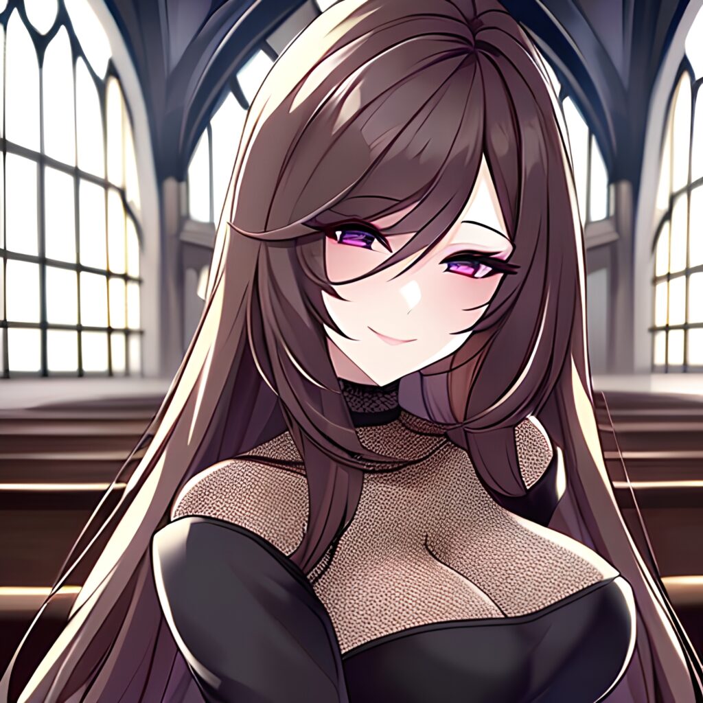 fishnet messy hair long hair brunette woman church 