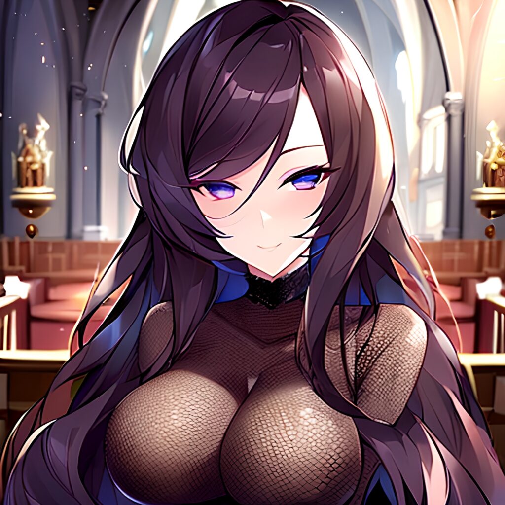 fishnet messy hair long hair brunette woman church 