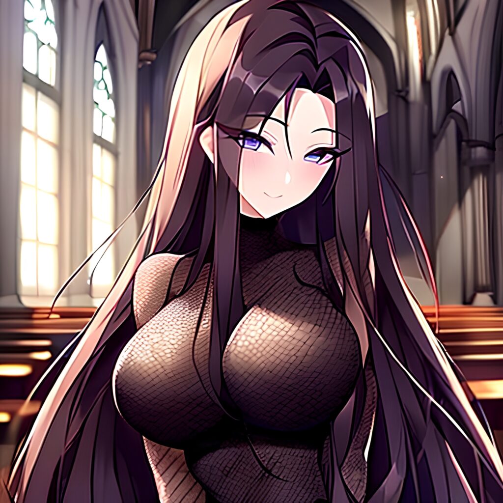 fishnet messy hair long hair church brunette woman 