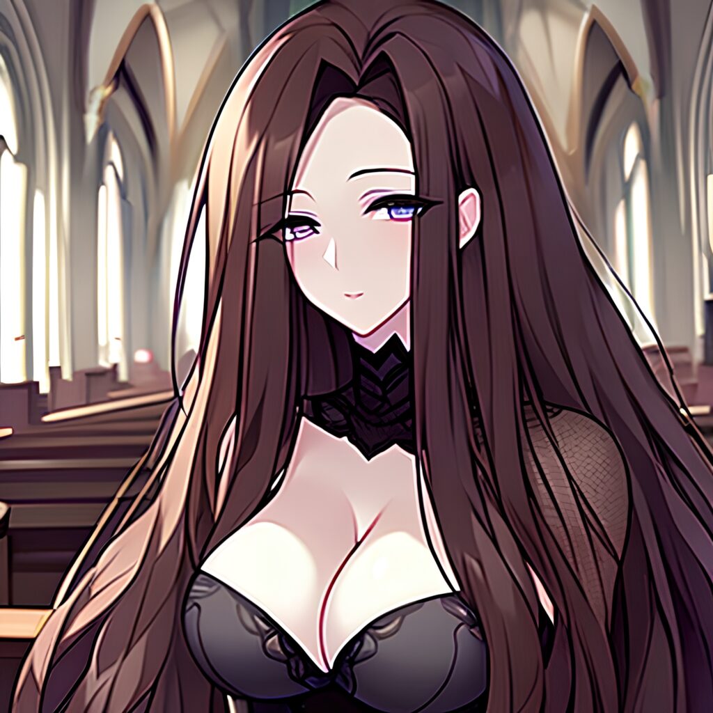 fishnet messy hair long hair church brunette woman