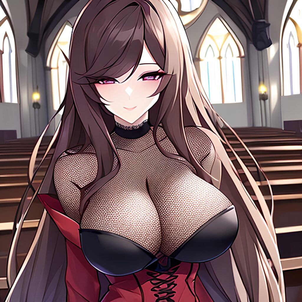 fishnet messy hair long hair church brunette woman 