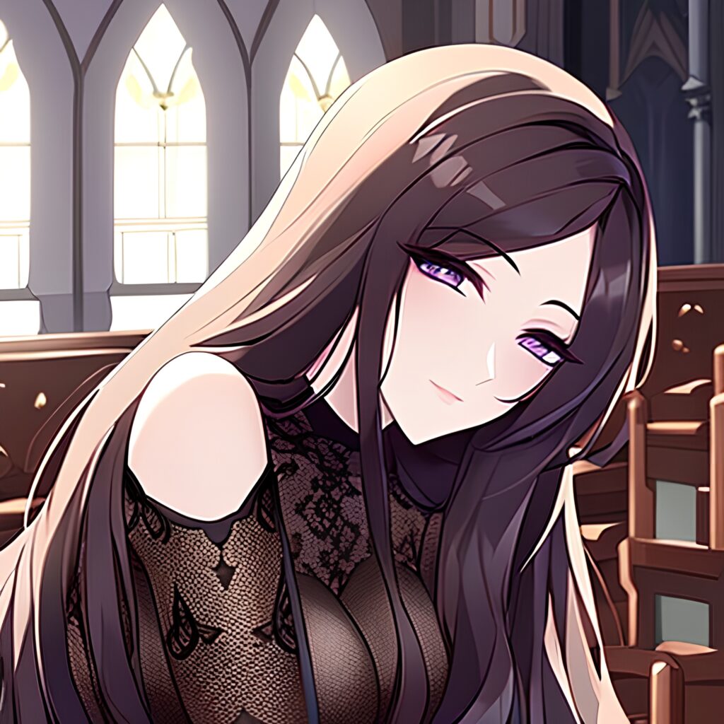 fishnet messy hair long hair church brunette woman 