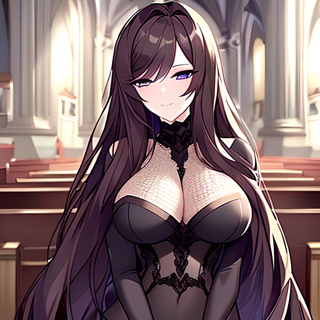fishnet messy hair long hair church woman brunette 