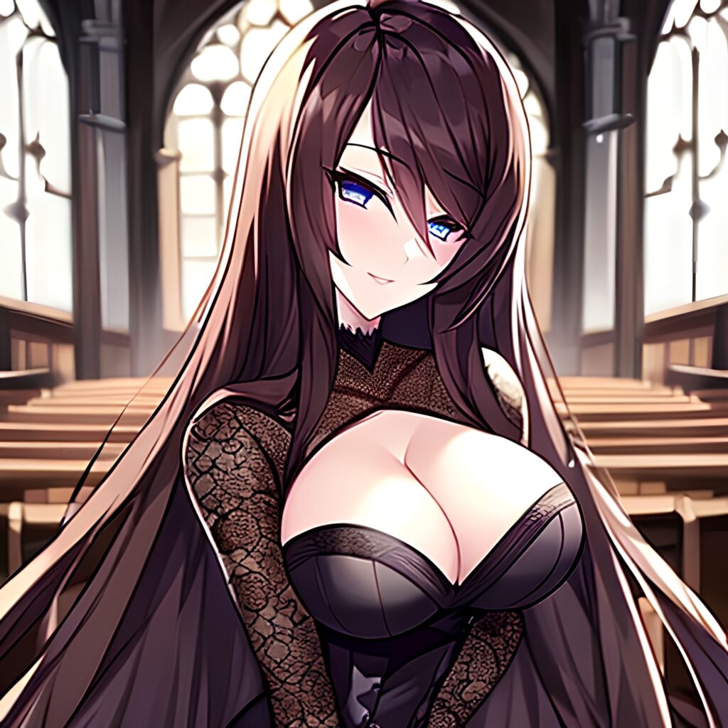 fishnet messy hair long hair woman brunette church