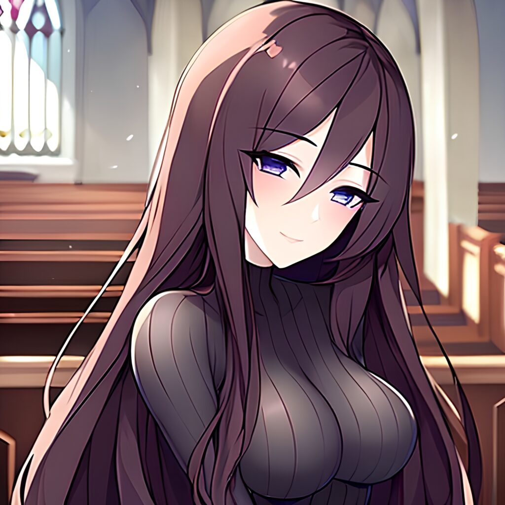 fishnet messy hair long hair woman brunette church 