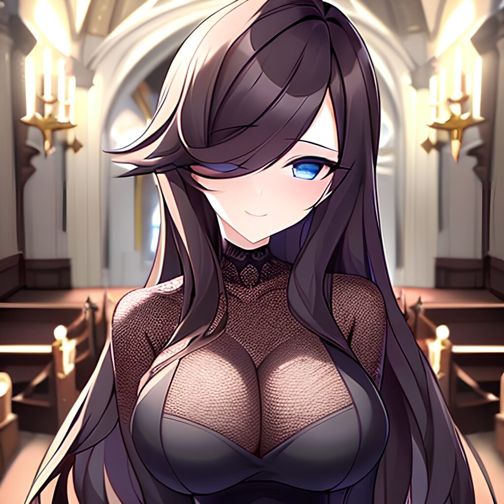 fishnet messy hair long hair woman brunette church 