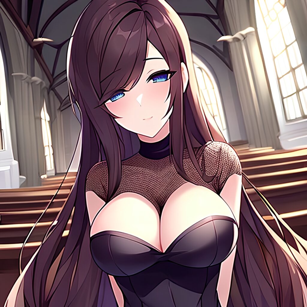 fishnet messy hair long hair woman church brunette 