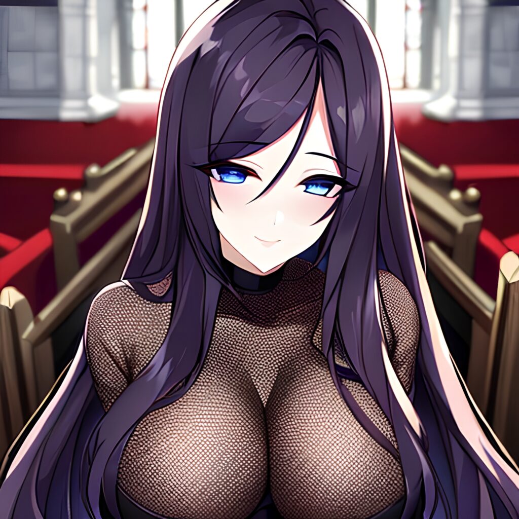 fishnet messy hair long hair woman church brunette 