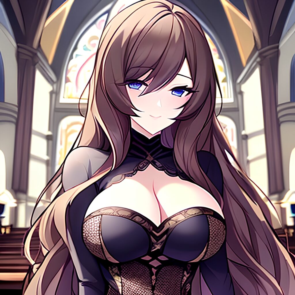 fishnet messy hair woman brunette church long hair 