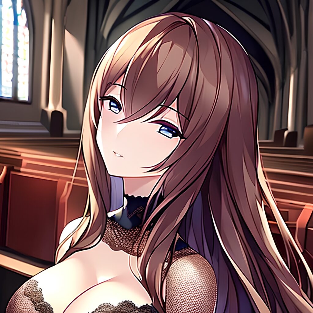 fishnet messy hair woman brunette church long hair 