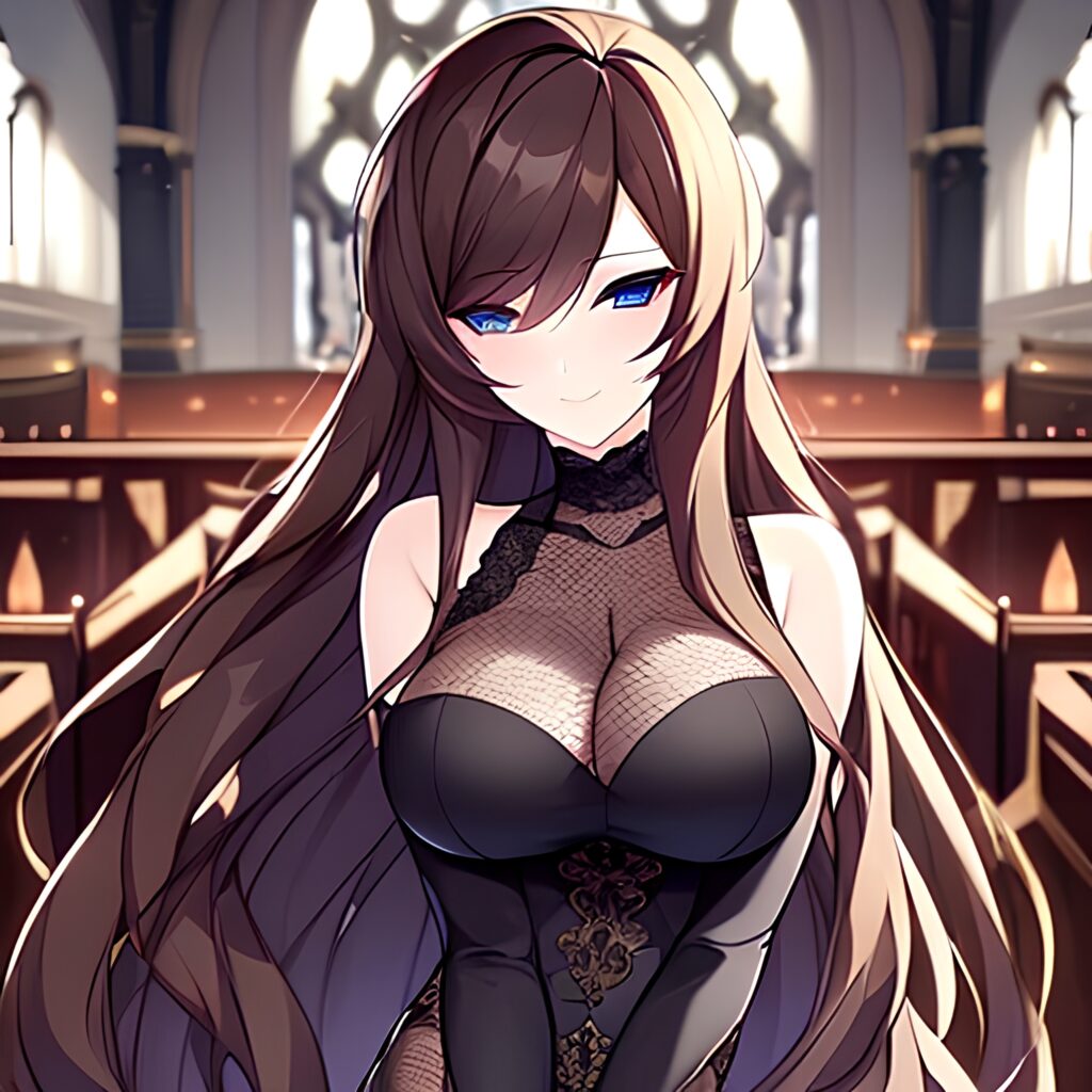 fishnet messy hair woman brunette church long hair 