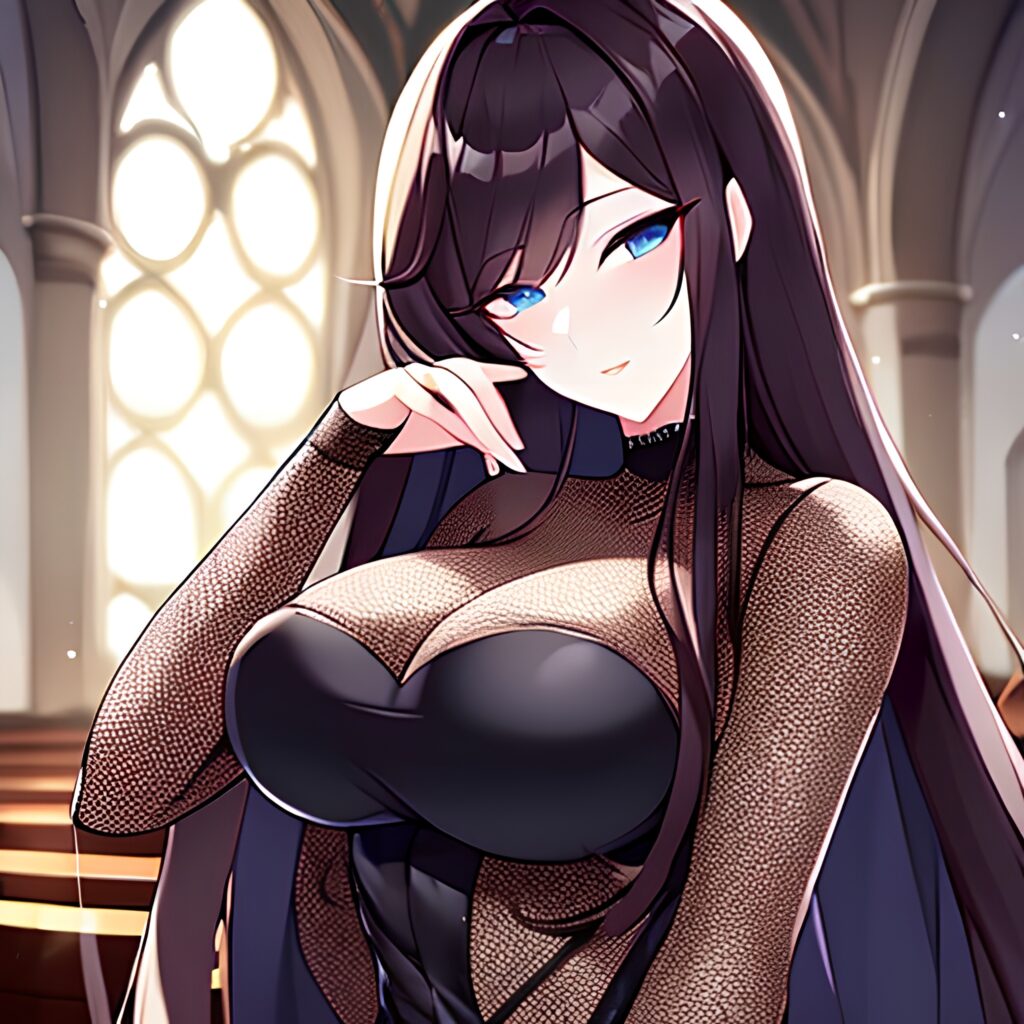 fishnet messy hair woman brunette church long hair 