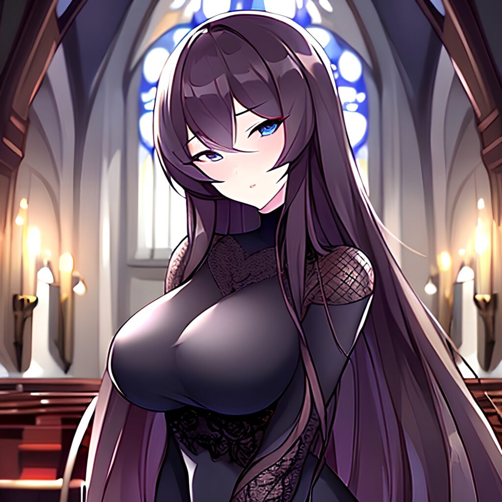 fishnet messy hair woman brunette church long hair