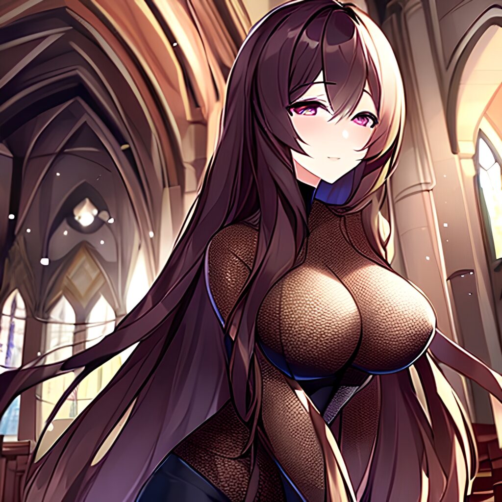 fishnet messy hair woman brunette long hair church 